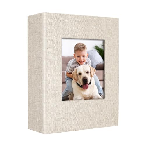 Vienrose 4x6 Photo Album for Photos Linen Cover Black Pages Photo Book Large Capacity Picture Albums for Valentine Wedding Christmas Birthday (Beige, 100 pockets)