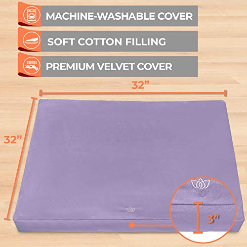 Florensi Meditation Cushion & Zabuton Meditation Mat Bundle- Premium Velvet Meditation Pillow For Women And Men,Washable Cover, Buckwheat Round Floor Pillow & 100% Cotton Square Floor Cushion #TOP7