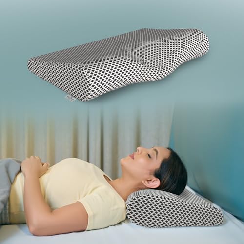 Image of Wellgiver Cervical Memory Foam Pillow for Neck Pain | 2 Year Warranty | 23 x 14.5 x 4.5 Inch King | Orthopedic Pillow Spondylitis Neck Shoulder Pain | Washable Jacquard Midnight Blue Cover | Pack of 1