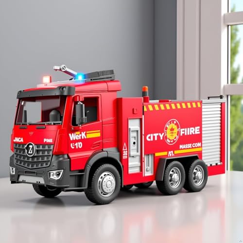 Image of Friction Powered Fire Truck Toy for Kids - 1:16 City Rescue Vehicle with Lights, Sounds & Real Water Spray | Diecast Fire Engine Toy for Boys & Girls Age 3+(Fire Water Spray)