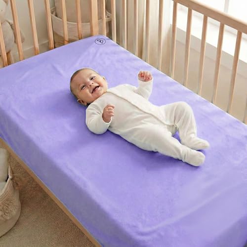 Image of Btag Baby Waterproof, Super Soft Fast Drying Mattress Protector | Extra Absorbent, Anti-Itching Sheet for New Born,Toddler (Size 100x140 cm, Pack of 1, Violet)
