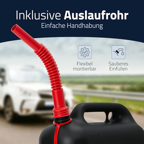 hünersdorff Kraftstoff-Kanister 812800 STANDARD 10l für Benzin, Diesel und andere Gefahrgüter, UN-Zulassung, made in Germany, TÜV-geprüfter Produktion, schwarz