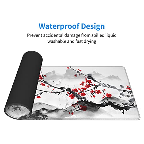 Watercolor Cherry Blossom Mouse Pad 31.5X11.8 Inch Pink Full Desk Japanese Sakura Mousepad Extended Large Non-Slip Rubber Base Waterproof Big Keyboard Mat With Stitched Edges For Gaming And Office #TOP4