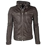 Betonte Schulterpartie GIPSY BOYS GMDigo LAOV Lederjacke mit abnehmbarer Leder-Kapuze, Farbe:dark brown, Größe:L