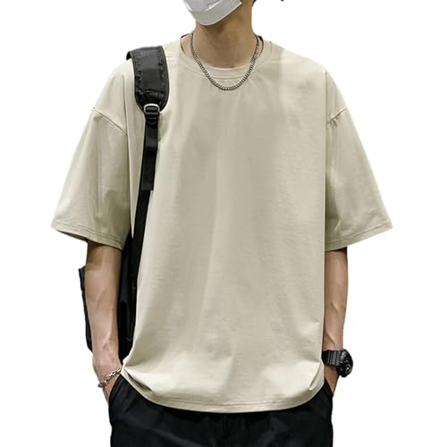 [Pneito] メンズ tシャツ 夏服 半袖シャツ メンズ 大きいサイズ 速乾性 ビッグシルエット 無地 オーバーサイズ 柔らかい 耐久性 通気性 おしゃれ 夏 5色 (L, ベージュ)