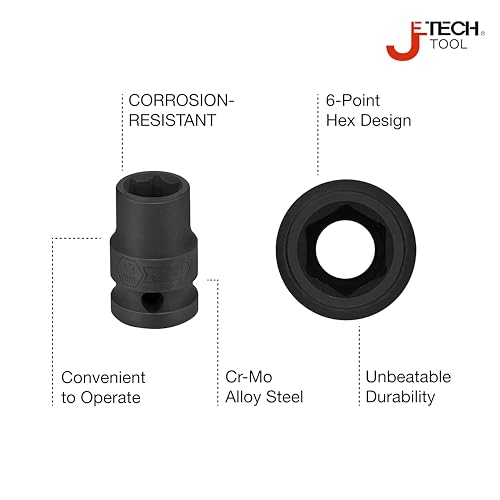 Image of JETECH 1 /2 inch Drive 13mm Standard Impact Socket, 6-Point Metric Impact Socket, Chrome Molybdenum (Cr-Mo) Alloy Steel, Heavy-Duty for Automotive & DIY Applications
