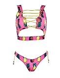 Jueshanzj Damen Bikini Set Blumen Print Strand BH Rosa Ananas M