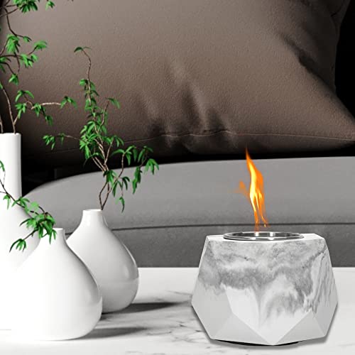 Hexagonal Concrete Tabletop Fire Pit - Indoor/Outdoor Smokeless Fire Pit With 2 Stainless Steel Chambers Burns Rubbing Alcohol, Bio Ethanol Fuels - Table Top Fire Pit Bowl/Mini Tabletop Fireplace #TOP7