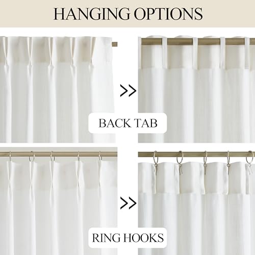 Image of Vision Home White Pinch Pleated Semi Sheer Curtains Textured Light Filtering Window Curtains 108 inch for Living Room Bedroom Patio Rayon Blended Pinch Pleat Drapes with Hooks 1 Panel 80 inch Wx108 L