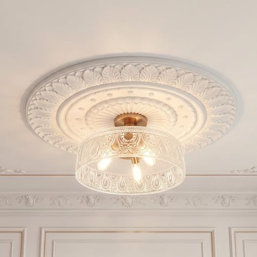 Threehoney 26" OD x 3.94" ID White Ceiling Medallion, Round Radiant Floral