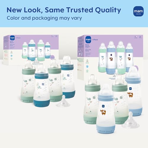 Image of MAM 9oz Easy Start Anti-Colic+ Vented Baby Bottles, 2+ Months, 4 Pack, Boy | Medium Flow Breastfeeding-Like Nipple, Dual Anti-Colic Reduces Gas & Reflux, Easy Clean, BPA Free, 2+ Months, Made In Europe