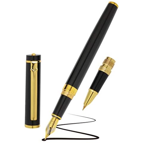 HEALTHY PLAN Luxury Fountain Pen, Smooth Elegant Writing -Calligraphy, Premium Fountain Pen 0.5mm. And get extra fine Nib 0.38mm,Ink Refill Converter And mixed ink color in soft premium case (black) Cover