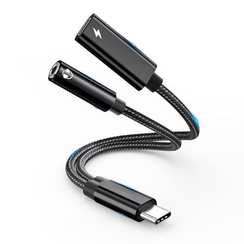 🔌 Plug & Play – Semplice e pratico: Nessun driver richiesto: Adattatore USBC a jack da 3,5 mm Inserisci semplicemente l'adattatore e goditi immediatamente musica, chiamate o video. Il design a Y riduce il carico sulla porta USB-C del dispositivo e ne prolunga la durata. Nota: questo adattatore non supporta il trasferimento dei dati.