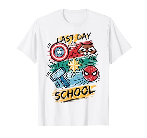 T-shirt Marvel Group Shot Logos vêtement coton fin d'année scolaire junior