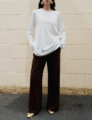 Womens Long Sleeve Stretchy Cotton Blend T-Shirts Tee Crew Neck Oversized Tunic Tops 2025 Trendy Casual3