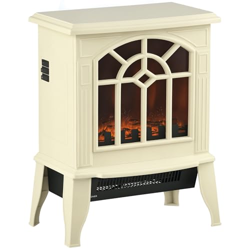 HOMCOM Electric Fireplace Stove, 18' Freestanding Fireplace Heater with Realistic Flame, Overheating...