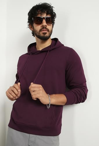Image of Nobero Hoodies for Man | 280 GSM Rich Cotton Fleece Solid Hooded Full Sleeve Sweatshirt for Man | Stylish Casual Wear Winter Hoodies for Men