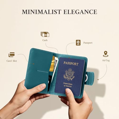 Image of ALLIVE Rfid Passport Holder for Travel Women & Men, Passport Cover Wallet with AirTag Hidden, Genuine Leather Passport Holder Essential for Business Travel, Airport Security (Lake Blue)