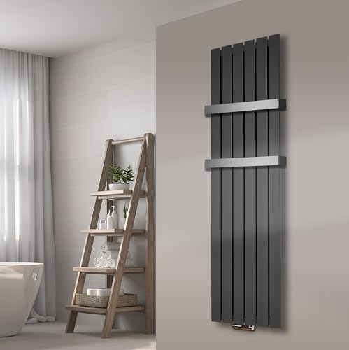 Badheizkörper Design Peking 3 180x47cm anthrazit - moonstone (+2 Halter 50mm) SZAGATO Handtuchwärmer Handtuchtrockner Handtuchhalter Paneelheizkörper vertikal Mittelanschluß Flachheizkörper