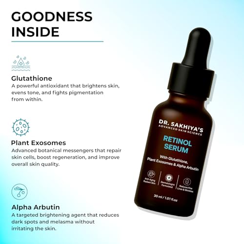 Image of Dr. Sakhiya's 2% Retinol Serum, Glutathione, Alpha Arbutin & Plant Exosomes | Anti-Aging, Dark Spot & Wrinkle Treatment | For All Skin Types | 30ml