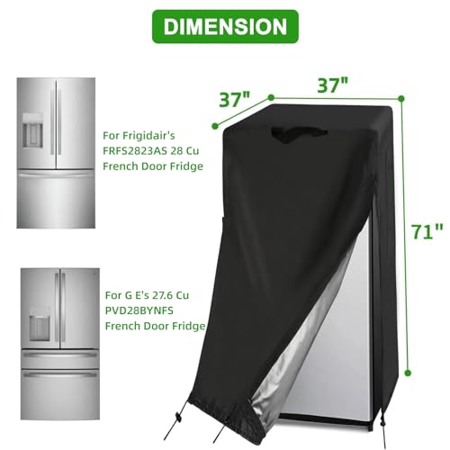 Image of Refrigerator Cover for Most 20-30Cu Ft French Door Refrigerator, Waterproof Upright Freezer Cover for Side-by-Side Refrigerators, Large Heavy Duty Top Fridge Covers (37 inch W x 37 inch D x 71 inch H)