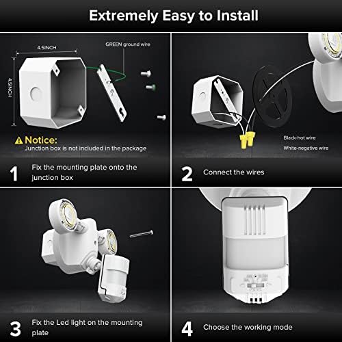 SANSI 15W Motion Sensor Outdoor Security Lights, 2000LM Wired External Sensor Light for Outdoor Lighting Security 5000K Dusk to Dawn 320°Angle Illumination IP65 Waterproof for Yard Garage Doorways
