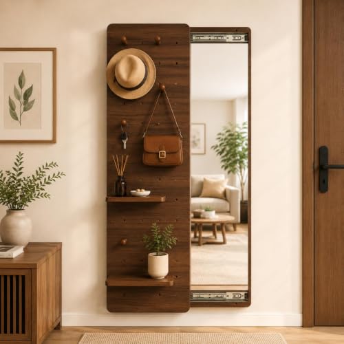 Hide Full Length Wall Mounted Mirror Space Saving Sliding Mirror with Shelf