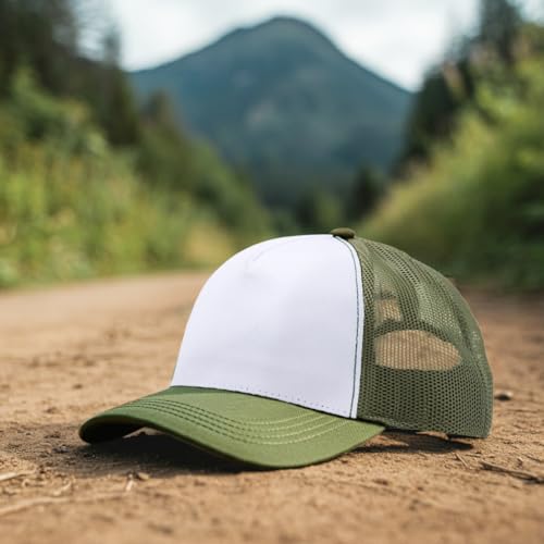 Image of Falari 5-Panel Mesh Baseball Cap, Trucker Hat, Structured Plain Design, Cotton, Adjustable Size