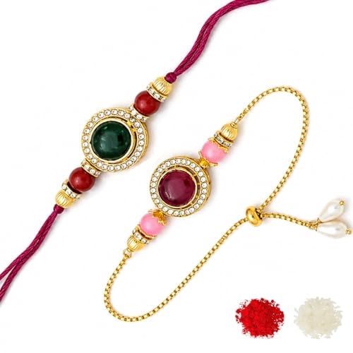 Image of Riddhika Ventures Alluring Gold Plated Bhaiya, Bhabhi Rakhi Gifts (Set of 2) Bhabhi with Roli Chawal, Greeting Card
