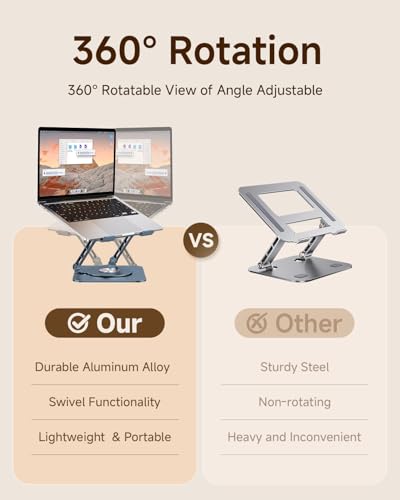 Image of MCHOSE Laptop Stand for Desk, Ergonomic Laptop Riser with 360 Rotating Base, Foldable Notebook Computer Holder Stand Compatible with MacBook Air Pro, Dell XPS, More 10-15 inch Laptops, Navy