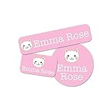 School Supplies Personalized Name Labels, Washable Custom Name Tag Stickers for Girls, Premium Waterproof Sticker for Summer Camps, Clothing, Lunch Boxes, & More - 128 Ct & 256 Ct (Cat Design)