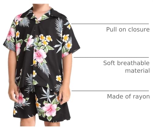Image of Family Matching Hawaiian Clothes, Hibiscus Black | Black Hibiscus Print • Soft Rayon Fabric • Family Matching Outfits • Vacation Ready • Luau Party Wear