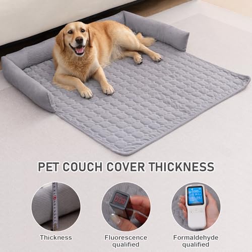 OKYUK Premium Hundebett - Sofaschutz für Haustiere, Hundematten, Haustierbett, handgefertigtes und waschbares Hundekissen, Flauschige Hundematte für alle Größen (Kord Hellgrau, 90 x 90CM)