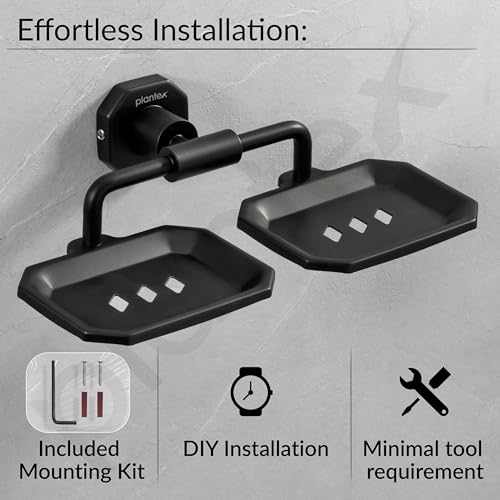 Image of Plantex 304 Grade Stainless Steel Soap Holder for Bathroom /Double Soap Dish /Soap Stand for Kitchen Sink /Bathroom Accessories- Nipron (Black)