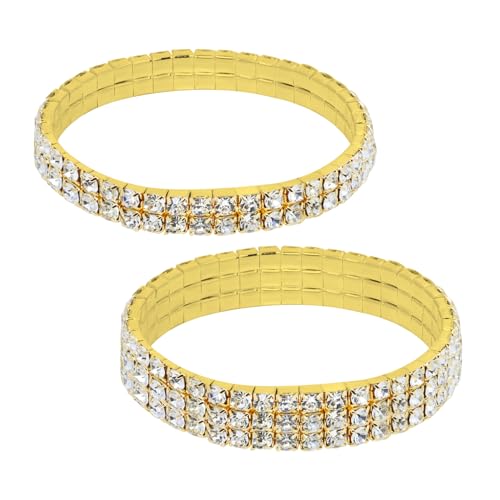 PENTA ANGEL Rhinestone Bracelets for Women 2Pcs Stretch Sparking Stackable Crystal Tennis Jewelry Bangle for Bridal Wedding Birthday Party Favor (Gold)