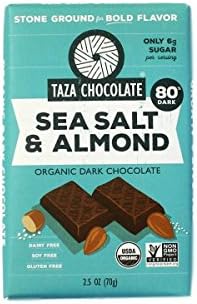 Taza Chocolate Organic Amaze Bar 80% Stone Ground, Sea Salt & Almond, 2.5 Ounce (1 Count), Vegan