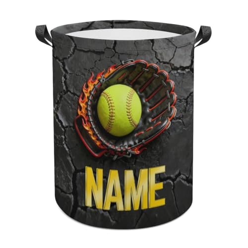 Personalised Softball Laundry Hamper Custom Name Funny Dirty Clothes Laundry Basket Portable Storage Basket For Home Bathroom Family Softball Lovers Xmas Birthday (style 5)
