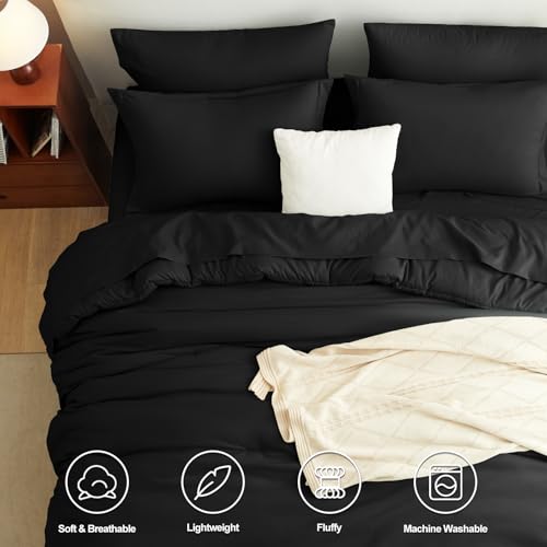 CozyLux Twin Comforter Set Black, 5 Pieces Bed in a Bag Twin Comforter Set with Sheets, All Season 5PC Bed Sets with Down Alternative Comforter, Fitted Sheet, Flat Sheet, Pillow Sham and Pillowcase