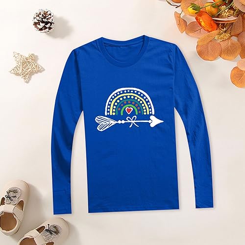 Camiseta infantil manga longa gola redonda estampa arco-íris sólida camiseta primavera verão manga l