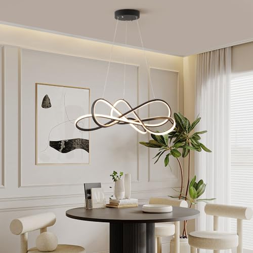 LOFAHS Modern Led Chandelier, Aluminum Black Painted Lighting Fixture, 3-Lights DIY Pendant Light, Smart Dimmable Chandelier with Remote and APP (26 inches 40W, Black Painted) by LOFAHS - Image 3