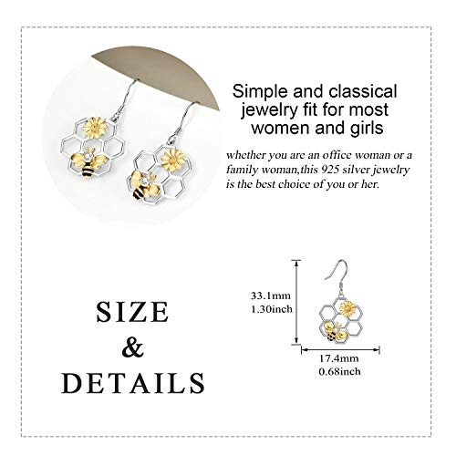 LUHE Bee Earrings for Women 925 Sterling Silver Bumble Earrings with Honeycomb Honeybee Jewelry Dangle Gifts for Women4