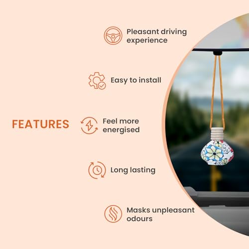Image of Sugandhim Mahak Champa Car Air Freshener, Hanging Perfume Bottle Scent Diffuser for Cars, Natural Floral Fragrance Oil - Lasts 65 days, 15 ml x 1 bottle,Non Alcoholic, Long and Short drive