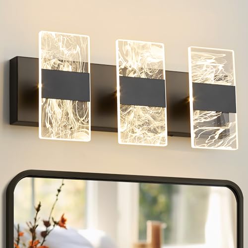 Image of Modern LED Bathroom Light Fixtures Dimmable 3-Light Black Vanity Light