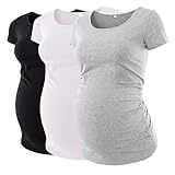 Love2Mi 3 Pcs Kurzarm Umstandsshirt Umstandsmode Tshirt Einfarbig...