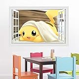  Cartoon Pokémon Pikachu 3D Falsches Fenster Wandtattoo Wandaufkleber Stereo Wandsticker Deko Kinder 60 x 90 cm