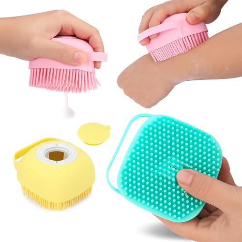 Image of Bathing & Scrubbing Brush with Soap Dispenser for Men & Women, Multicolor Silicone Body Brush Refillable Bath Brush for All Skin Types