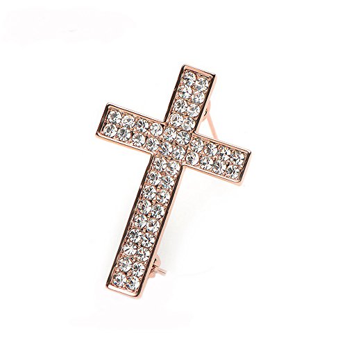 Image of Delicate Gold Silver Crystal Rhinestone Cross Crucifix Brooch Pin