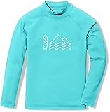 TSLA Girls Long Sleeve Rash Guard Shirt, UV/SPF Water Beach Surf Swim Top, UPF 50+ Sunscreen Swimwear Shirts, Vacation Aqua, 8