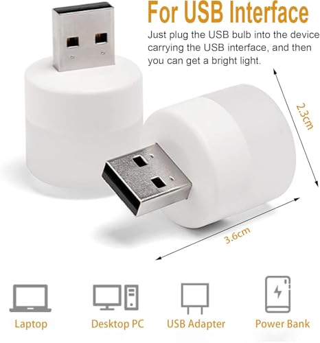 Image of 4Pack Mini USB Night Light - Compact Portable Plug in LED Ambient Lighting Source for Home Kitchen Bedroom, Bathroom, Hallway, Corridor, Nursery, Keyboard, Car Tiny Decorative Lamp Bulb, Soft White