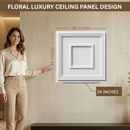 Image of Kayra Decor PVC Ceiling Panel 60x60 cm|Square Panel|White|12 Tiles Cover 48 Sq Ft| Modern False Ceiling|Royal & Elegant Finish